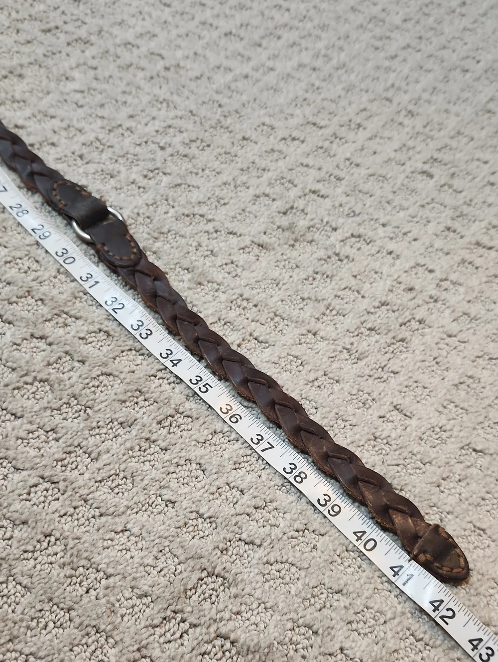 Braided Brown Leather Belt With Silver Tone Buckle & Harness Style Rings Large